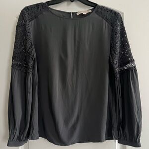 LOFT Dark Grey Lace Sleeve Blouse
